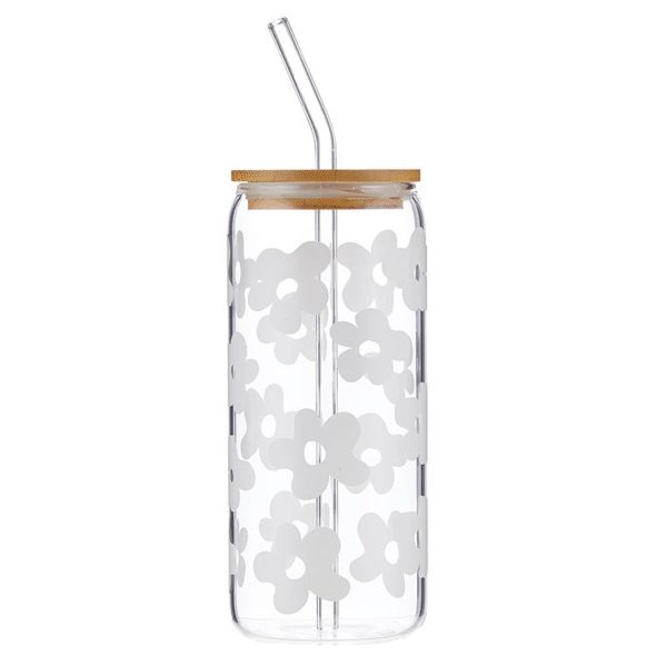 Tumbler - Glass, Cold Brew, White Floral