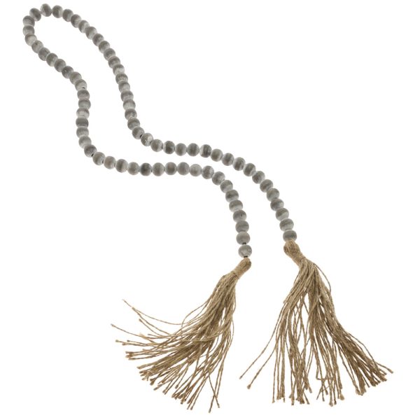 Grey Beads with Hemp Tassle