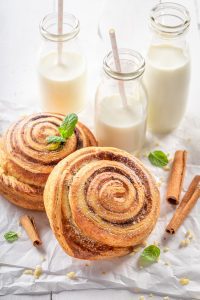 Fresh and traditionally cinnamon rolls with sugar and cinnamon.