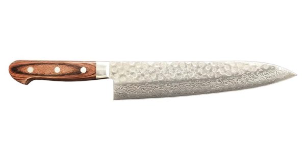 Knife - Gyuto, Warikomi Damascus Tsuchime w/Mahogany handle, 21cm/8"